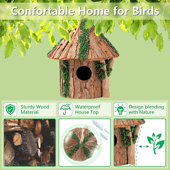 Premium Wooden Bird House, Cedarwood Hanging Birdhouse with Predator Guard, Nesting Box for Wild Bird Viewing, Indoor Decorative or Outdoor Functional Use, Ideal for Birdwatchers, Medium