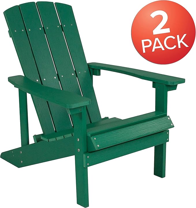 Flash Furniture Charlestown Poly Resin Adirondack Chair - Green - All Weather - Indoor/Outdoor - Set of 2