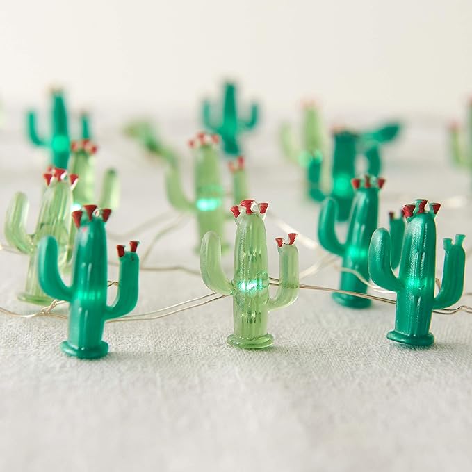 Cactus String Lights Battery Operated with Remote Green Acrylic Cactus Lights for Summer Tropical Decor