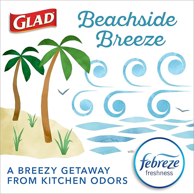Glad Small Trash Bags 4 Gallon, Febreze Beachside Breeze Garbage Bags, Odor Resistant with Drawstring, 34 Count (Pack of 2)