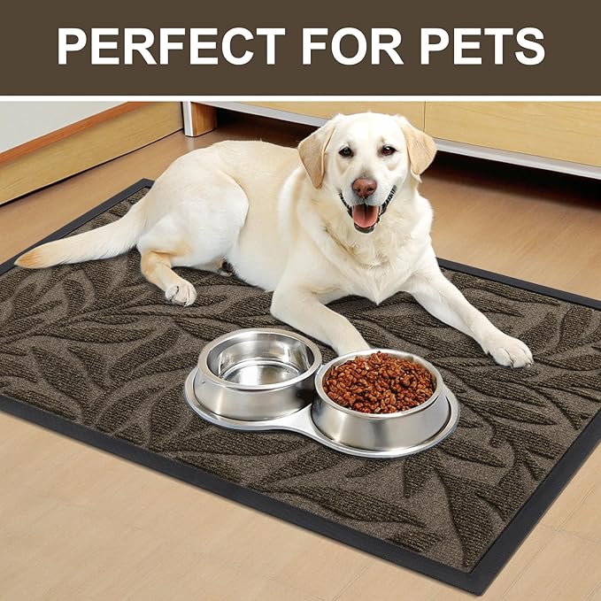 Smiry Front Door Mat Indoor Outdoor Entrance, Heavy Duty Natural Rubber, Trap Dirt and Moisture, Non-Slip Doormats, Low Profile, Easy Clean Patio Porch Entryway Mat, 47x34, Brown