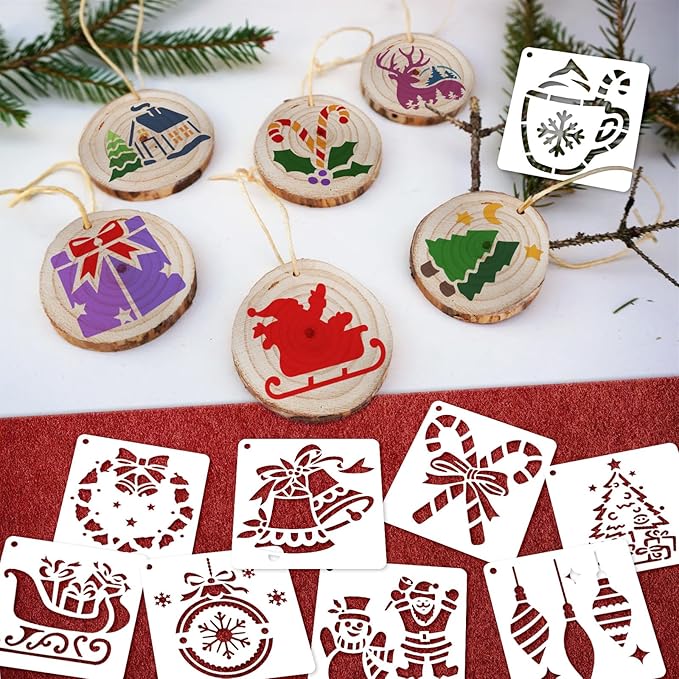 72 PCS 3x3 Inch Christmas Stencils for Painting - Snowflake Santa Claus Christmas Tree Reusable Christmas Painting Templates on Wood, Glass, Fabric, Window Door Decor DIY Decoration