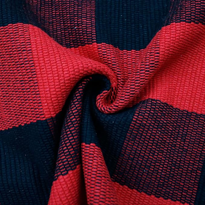 Red and Black Plaid Rug, 4' x 6' Check Outdoor Front Door Decorative Mat, Cotton Woven Rug for Layered Door Mats Washable Carpet for Porch, Entryway, Farmhouse, Christmas, Halloween