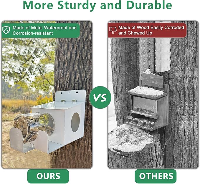 Squirrel Feeder,Metal Squirrel Feeders for Outside,Sturdy Squirrel House with Plastic Removable Nut Peanuts Storage Bottle,Weather-Proof Squirrel Feeders for Outdoors Easy to Fill and Clean