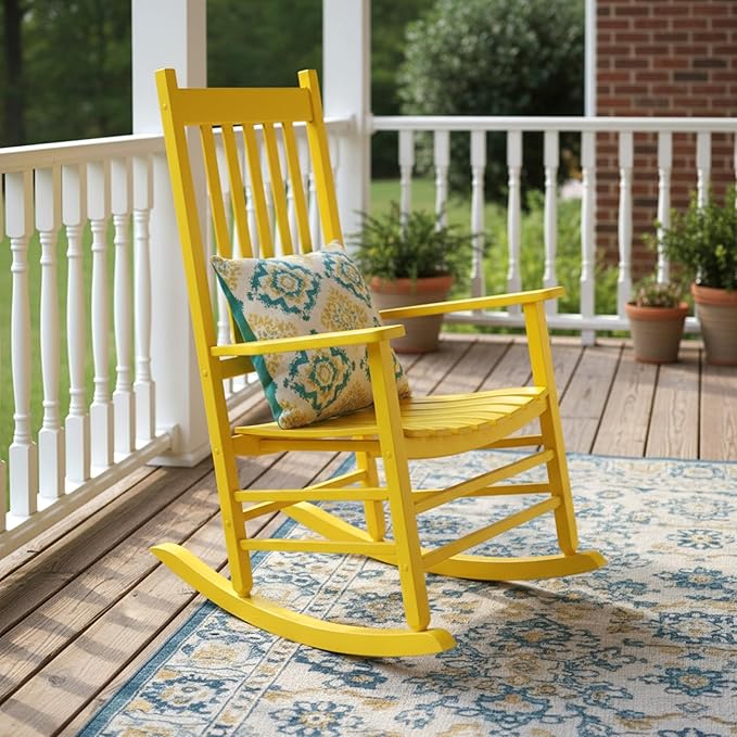 Shine Company Vermont Porch Rocker, High Back Wood Rocking Chair, Lemon