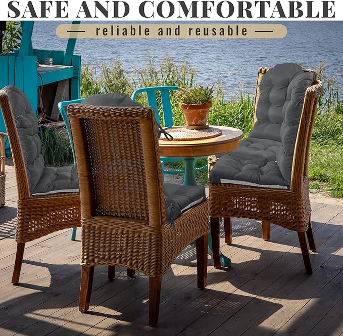 Geelin 4 Pcs Adirondack Chair Cushion High Back Patio Rocking Chair Cushion 44 x 19 x 4 Inch Tufted Weather Resistant Fade Resistant Seat for Patio Rocking Seat (Dark Gray)