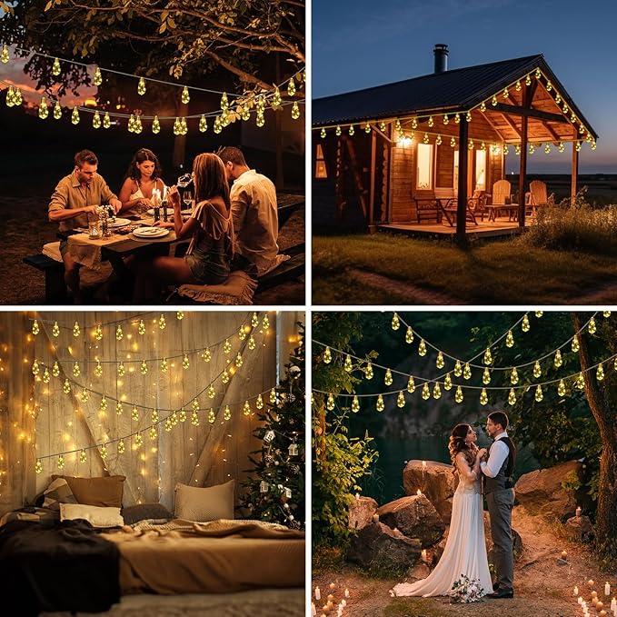Solar String Lights, 24FT Vintage Rope Hemp Solar Outdoor String Lights with 20 Shatterproof Bulbs, Waterproof 8 Modes Solar Powered Patio Lights for Garden Fence Balcony Camping (Warm White)