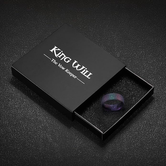 King Will Silicone Ring for Men and Women, 1.8mm Ultra Thick 6.6mm Width, Dome Metallic Style Comfort Fit - Breathable Durable Flexible Wedding Band