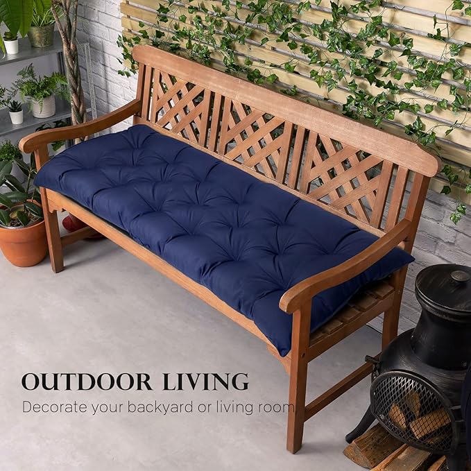 Tufted Bench Cushions for Outdoor Furniture Waterproof, 47 x 20inches Patio Swing Cushions Burgundy with Ties,Non-Slip Outdoor Patio Pads for Outdoor Furniture