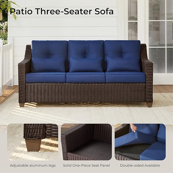 CHITA 6 Pieces Wicker Patio Furniture Set, Outdoor Conversation Set with 2 Pieces Rattan Rocking Swivel Chairs, 2 Pieces Ottomans and 3-Seater Sofa