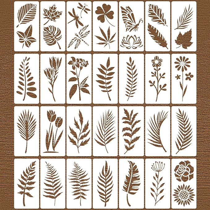 28 Pieces Stencils for Painting Leaves Plants Templates Flower Craft Stencil Reusable Plastic DIY Drawing Template Tropical Stencils for Paint on Wood Wall Rock Home Decor