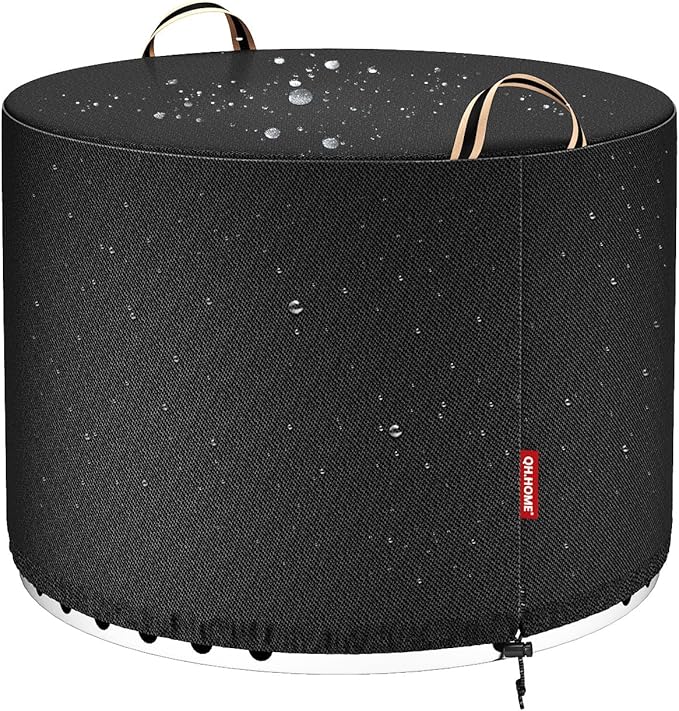 QH.HOME [2026 Upgraded 900D Fabric] Fire Pit Cover for Fire Pit, Super Waterproof fit for Propane Fire Pit Table , Round 23"Dia x 16"H -Black