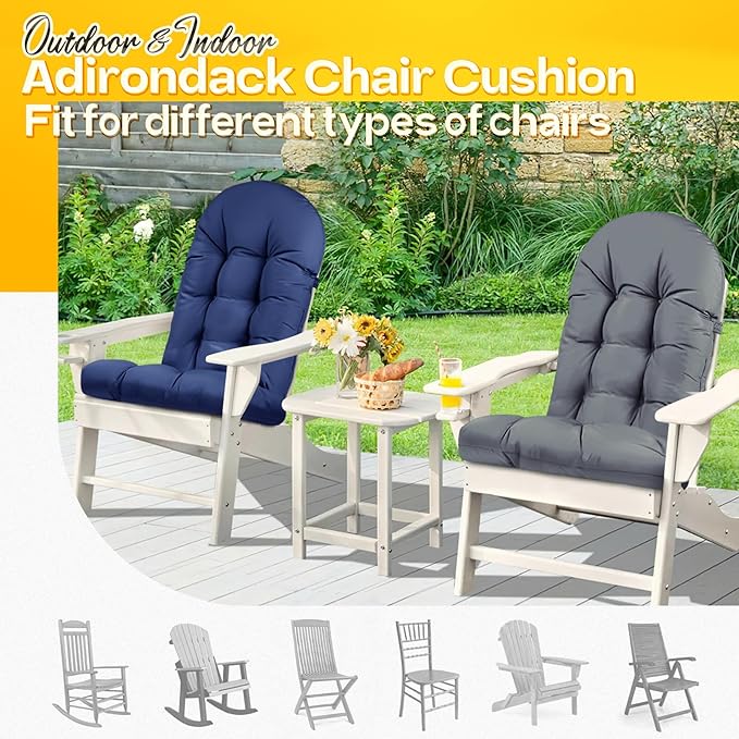 MAGIC ELEPHANT Adirondack Chair Cushion, Memory Foam Outdoor Chair Cushion, Water-Repellent Thick High Back Patio Rocking Chair Pad Seat Cushion Replacement (Oxford Blue)