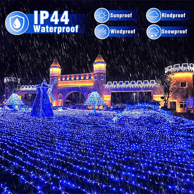 66FT 200 LED Christmas Lights Outdoor, Plug in Christmas String Lights Indoor Waterproof with 8 Modes, Connectable Clear Wire Twinkle Fairy Lights for Home Wedding Party Decor, Blue