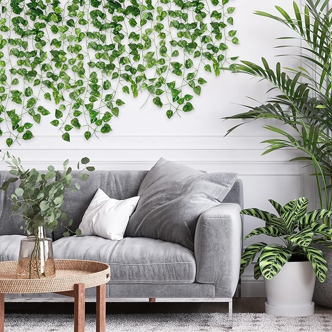 CEWOR 72 Pack 474ft Fake Vines with Leaves for Bedroom Decoration, Ivy Garland Fake Ivy Leaves Artificial Greenery Garlands Hanging Vines for Room Decor Wedding Wall Indoor Outdoor