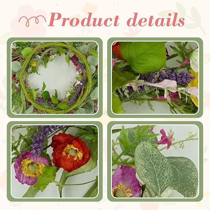 YNYLCHMX 18" Spring Summer Wreaths for Front Door, Artificial Floral Wreath with Green Eucalyptus Leaves, Green Foliage Wreath for Wall Window Farmhouse Party Holiday Home Decor