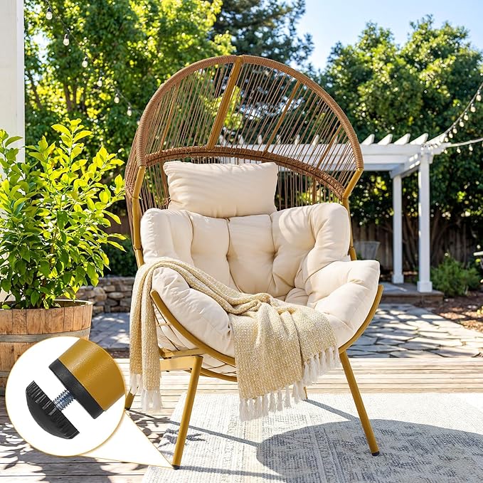 ONBRILL Egg Chair for Outdoor & Indoor, Patio Wicker Chair with Thick Cushion, Oversized Rattan Chairs for Balcony, Porch & Backyard, 550 LBS Heavy Duty & Comfy Basket Chairs for Living Room, Bedroom