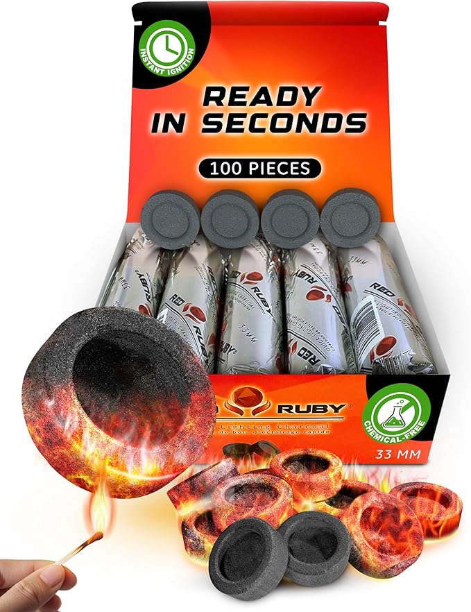Coal Disks for Incense - Pack of 100 Coal Briquettes - 10 Rolls of 10 Tablets - Quicklighting - Slow Burning