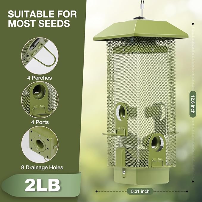 Bird Feeders for Outdoors Squirrel Proof with Weight Activated Perches, Metal Mesh Bird Feeder Hanging Wild Bird Feeder,2.2lbs Seed Capacity for Finch Cardinal Chickadee Sparrow...