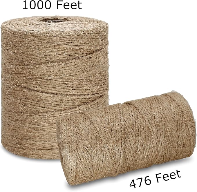 Jute Twine String 3mm Natural Thick Garden Twine String 1000 Feet Heavy Duty Hemp Brown Twine String for Crafts, Gift Wrapping, Photos String, Home Decor, Wedding, Christmas and Gardening.