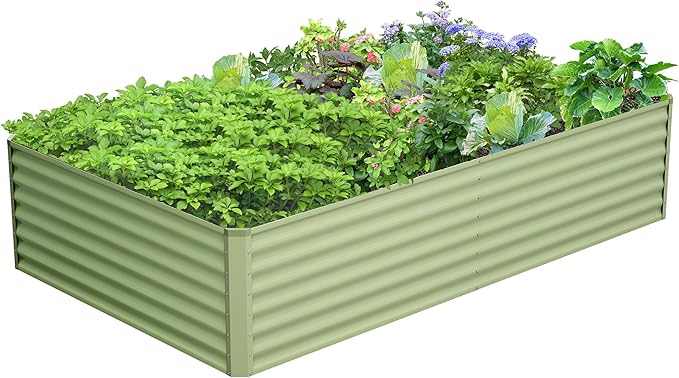 8x4x2FT Galvanized Raised Garden Bed Kit, Galvanized Planter Raised Garden Boxes Outdoor, Large Metal Raised Garden Beds for Vegetables-Green