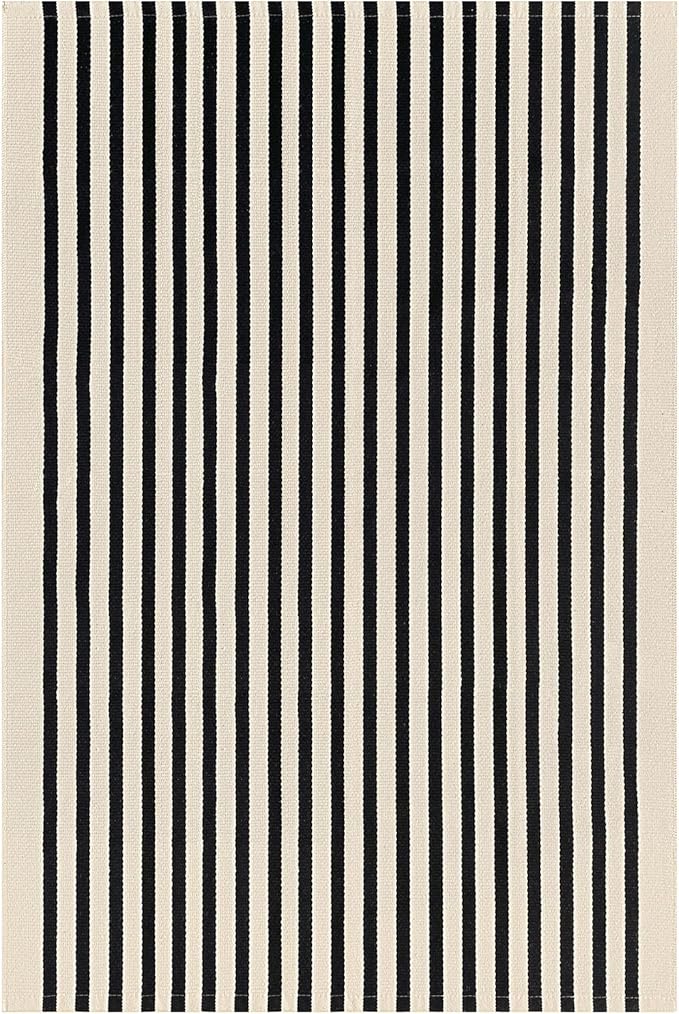 IOHOUZE Black Beige Striped Rug -5'x8' Indoor Outdoor Rug, Washable Area Rug for Living Room, Large Patio Rug, Cotton Striped Rugs for Patio Living Room Bedroom
