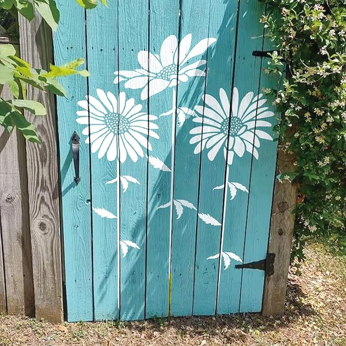 Large Flower Stencils for Painting on Walls – 12x14 Inch Jumbo Reusable Blooming Wildflower DIY Art Stencils for Fence, Wood, Fabric, Garden, Walls, Furniture, Crafts, Canvas(daisy6)