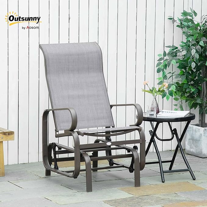 Outsunny Outdoor Glider Chair, Gliders for Outside Patio with Smooth Gliding Mechanism and Lightweight Construction for Backyard, Gray