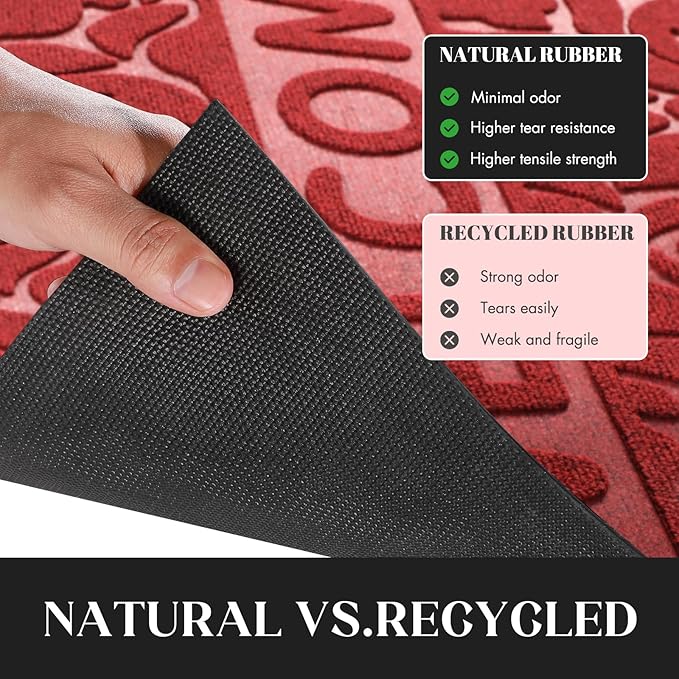 Yimobra Welcome Mat Outdoor 29.5x17, Waterproof Non-Slip Outdoor Mats for Front Door Outside Entrance, Low-Profile Entryway Mat Indoor for Garage Patio, Wine Red