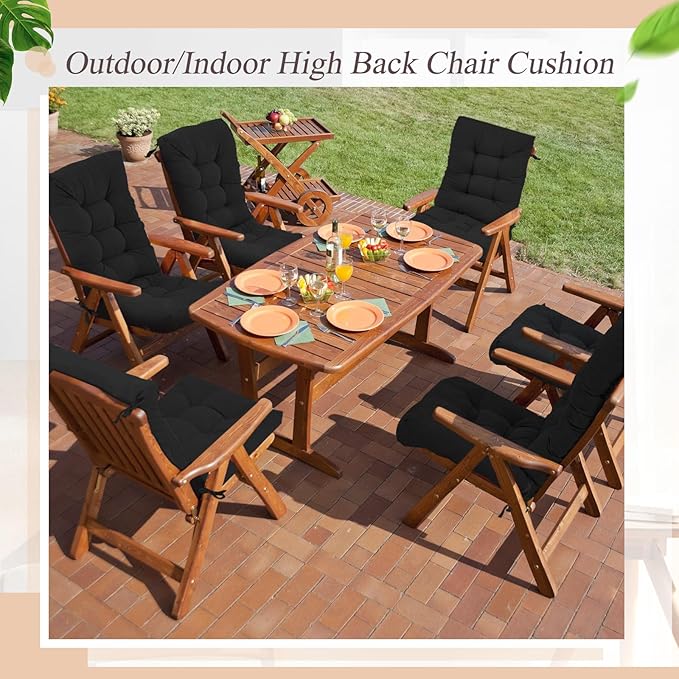 Juexica 4 Sets Outdoor Patio Chair Cushions Seat High Back Tufted Pillow Replacement Rocking Chair Cushions Pads for Patio Summer Seasonal Indoor Home Office(Black)