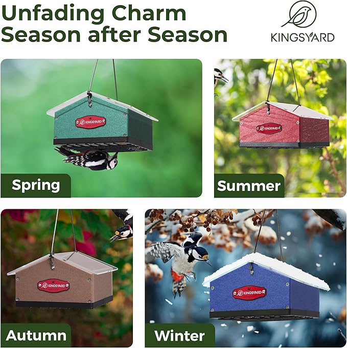 Kingsyard Upgraded Upside Down Double Suet Feeder for Outside Hanging, Squirrel-Proof Metal Edging, Wild Bird Feeder with Metal Weatherproof Roof, Attracting Woodpeckers, Nuthatches, Titmouse