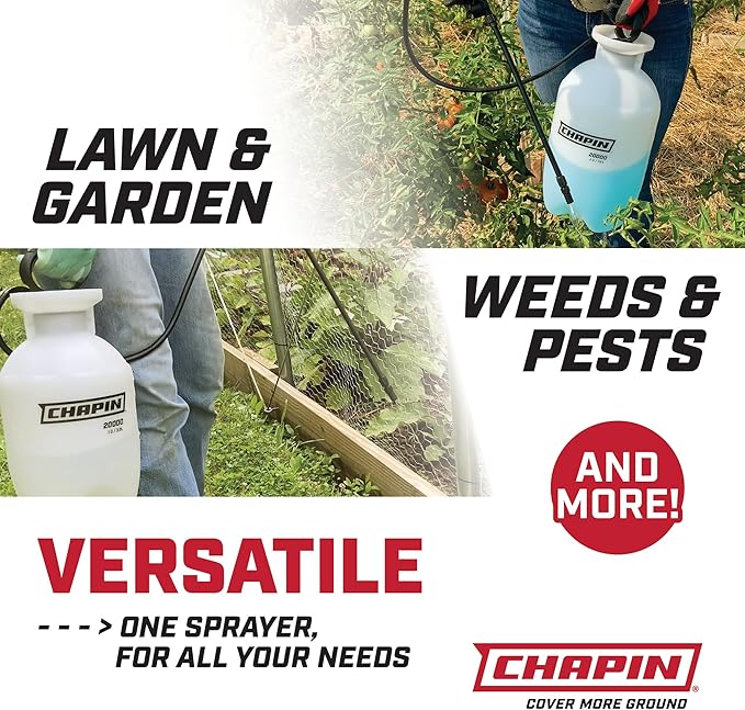 Chapin USA 20004 Pump Sprayer, 1 Gallon, Lawn and Garden, Hand Pressurized, Anti-Clog Filter, Adjustable Spray Nozzle, Spraying Plants, Watering, Weeds, Fertilizer and Pests, Translucent