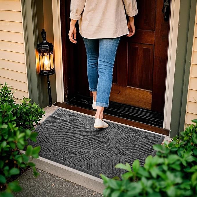 Yimobra Doormat Outdoor Entrance, Simple Stripes All-Weather Waterproof & Non-Slip Mat for Front Door, Heavy Duty Welcome Mat for Indoor, Garage, Patio-29.5x17, Dark Grey