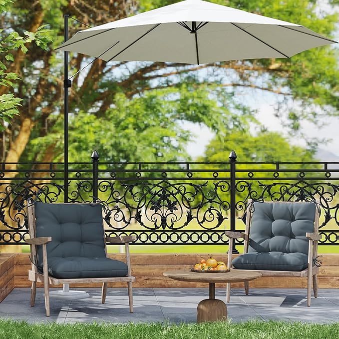 Outdoor Chair Cushion, 42x21x4 Inch Patio Cushions for Dining/Rocking Chairs, High Back Soft Seat Pad with Ties, Indoor Outside Use, Fade-Resistant & Waterproof, Dark Gray