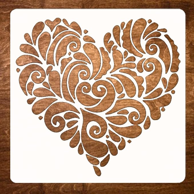 10x10 Inch Large Mandala Heart Stencil for Painting on Wood, Canvas, Paper, Fabric, Walls and Furniture - Boho Stencil - Reusable DIY Art and Craft Stencils - Heart Templates