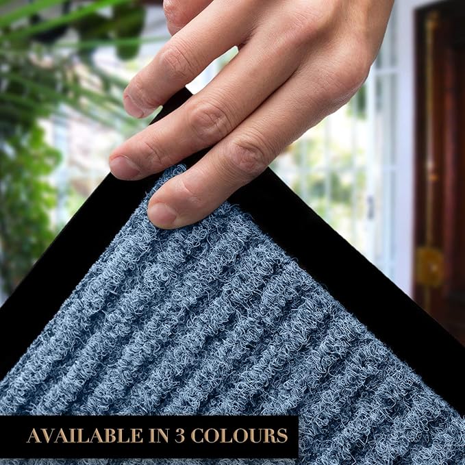 LuxUrux Durable Rubber Door Mat - Heavy Duty, Indoor/Outdoor, Easy to Clean, Waterproof, Low-Profile Entry Mat for Entry, Patio, Garage - High Traffic (23'' x 35'', Striped Blue Design)