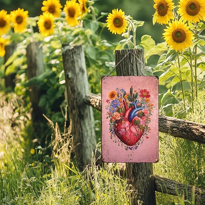 PEACHGARDEN Metal Sign Cactus Heart Wall Decor Vintage Posters Funny Tin Sign for Home Bathroom Kitchen Farmhouse Office Room Wall Decor 8x12inch
