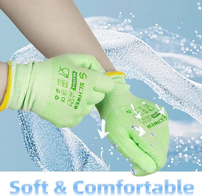 Schwer 12 Pairs Gardening Gloves, Water-based PU Coating, Ultimate Environmental Safety, Comfortable and Breathable Garden Gloves for Men and Women, Working Gloves for DIY, Outdoor Activities, L