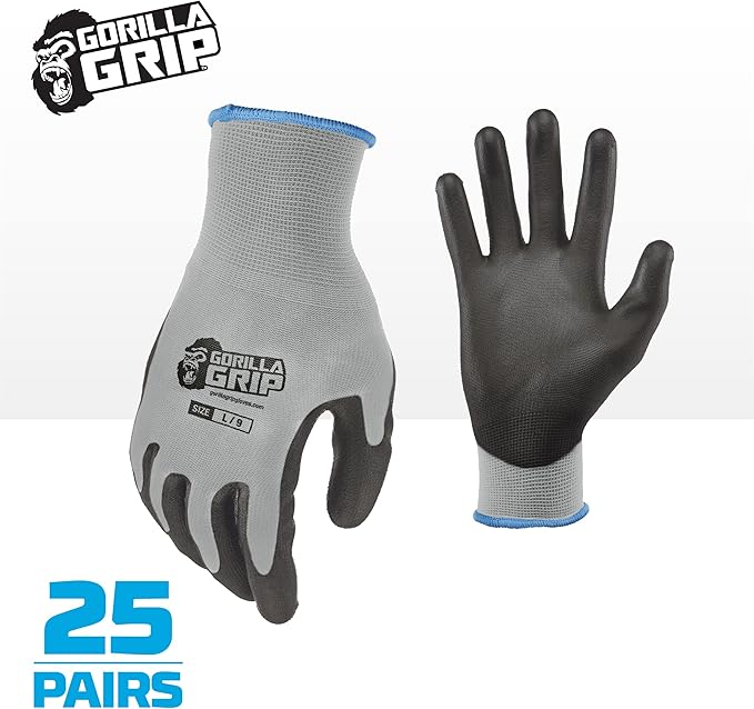 Gorilla Grip Work Gloves, Never Slip Maximum Grip All-Purpose, Gloves for Men, Superior Grip, Polymer Palm