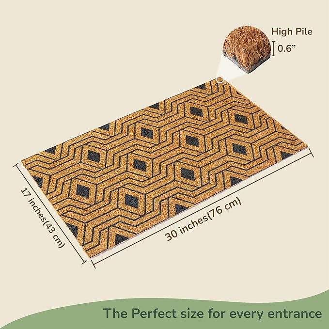 Welcome Doormats, Natural Coco Coir Mats with Non-Slip PVC Backing, Indoor Outdoor Mats for Home & Office, Floor Rugs for Door Decor with Geometric Hexagon Pattern, Orion Blue, 30"x17"