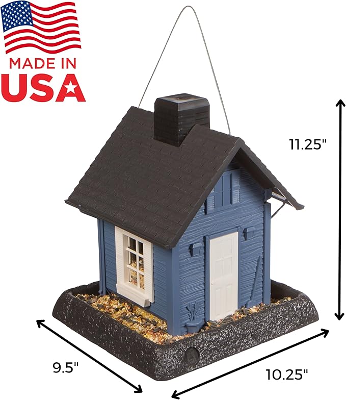 North States Village Collection - Blue Cottage Bird Feeder: Hanging Bird Feeder for Outdoors, Holds 5 Pounds of Seed