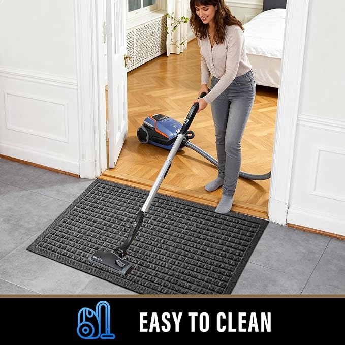 PLEASOR Front Door Mat Indoor Outdoor Entrance, Dirt Resistant and Absorbent Doormat, Sturdy Non-Slip Backing Entry Mat, Fade Resistant, Easy Clean Low-Profile Entryway Mat, 29x17, Grey