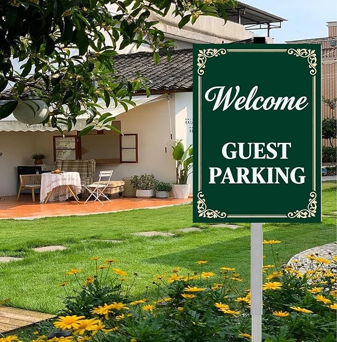 Welcome Guest Parking Yard Signs With Stakes Rustproof Reflective Aluminum Visitor Customer Parking Only Sign Garden Stake for Lawn Outdoor Decorations 8x12 In
