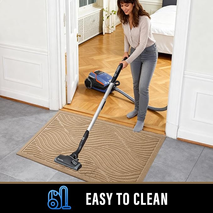 PLEASOR Front Door Mat Outside Entrance, Absorbent and Dirt Resistant Welcome Mat Indoor Outdoor, Non-Slip Backing Entry Mat, Fade Resistant, Easy Clean Low Profile Doormat for Entryway, 36x24, Beige