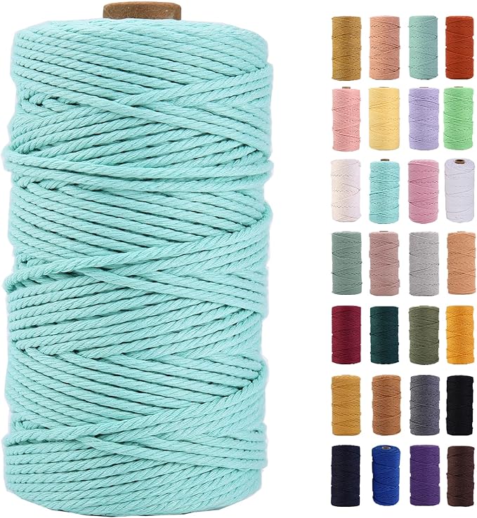 Light Blue Macrame Cord 3mm x 109Yards,Colored Cotton Rope Colorful Cotton Cord Soft Craft Cord Twine for Wall Hanging Plant Hangers Crafts Decorative Projects