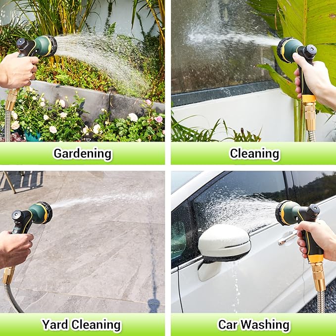 NGreen Stainless Steel Garden Hose - Flexible Metal Water Hose with Nozzle, Puncture, Rust Proof and Corrosion Resistant, Never Kink and High Pressure, Collapsible and Easy to Store (75FT)