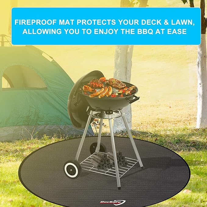 DocSafe 48" Round Fire Pit Mat, 4-Layer Fireproof Under Grill Mat Heat Insulated Indoor Fireplace Pad Protector for Decks,Patios,Grass,Solo Stove Bonfire, Reusable Oil-Proof and Waterproof, Black