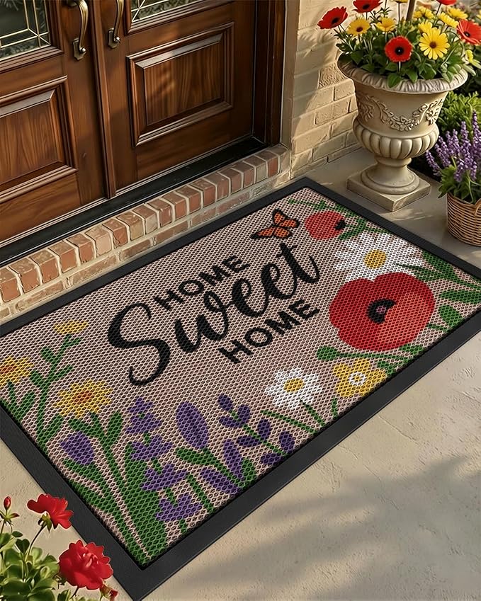 Color&Geometry Outdoor Door Mat, Resilient & Flexible Non-Slip Door Mat 36"x60", Dirt Trapping Waterproof Doormat, Welcome Mat for Porch, Patio & Entryway, Blossom Beige