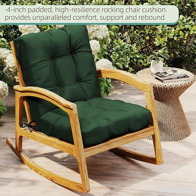 Outdoor Chair Cushions Set of 2, 42x21x4 Inch Patio Cushion for Dining/Rocking Chairs, High Back Soft Seat Pad with Ties, Indoor Outside Use, Fade-Resistant & Waterproof, Dark Green