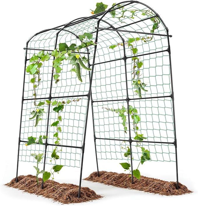 Garden Arch Arbor Trellis for Climbing Plants Outdoor, 7.8 ft Extra Tall Cucumber Trellis Raised Bed Climbing Vine Plant Support, Grape Vegetable Tomato Peas Bean, Black